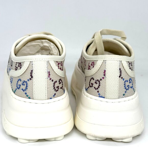 Gucci Treck Crystal GG Logo Canvas Low Top Platform Trainers Sneakers Shoes - Picture 9 of 16